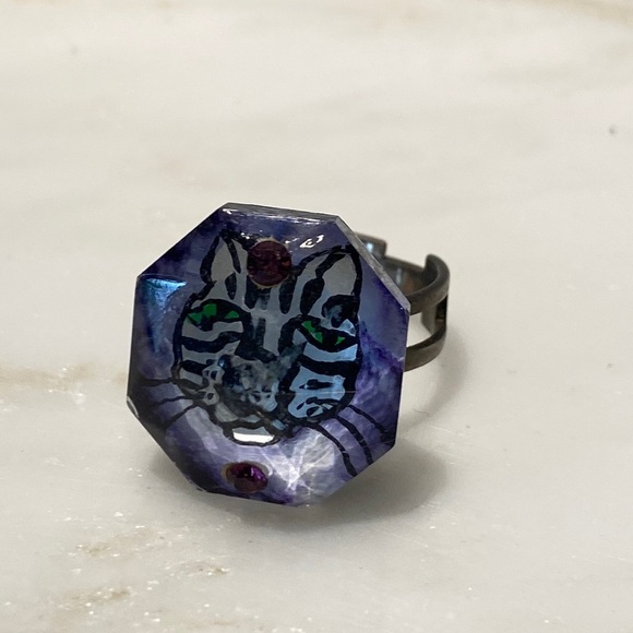 Juliette Ramade French Artist Hand Painted Tabby Cat Ring OS - Picture 2 of 8